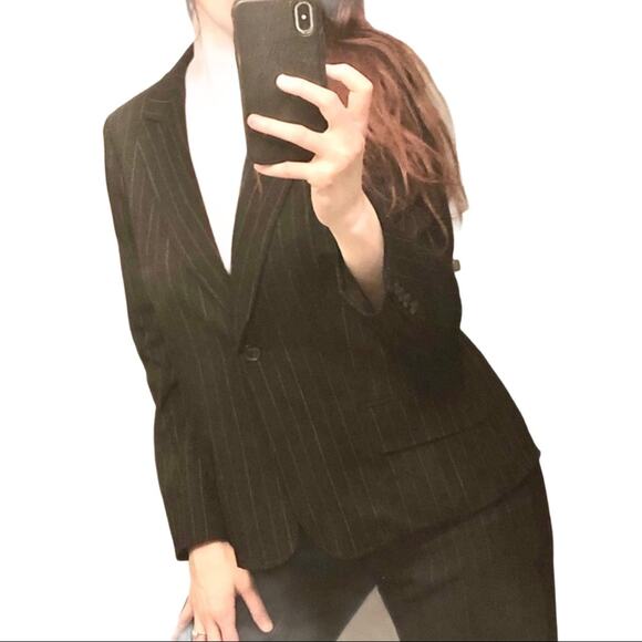 Amanda Smith Black White Vintage Pinstripe Blazer Pants Suit Work Attire Size 8 - Picture 3 of 7